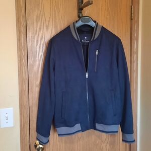 Ben Sherman Mens Blue and Gray Faux Suede Varsity Jacket